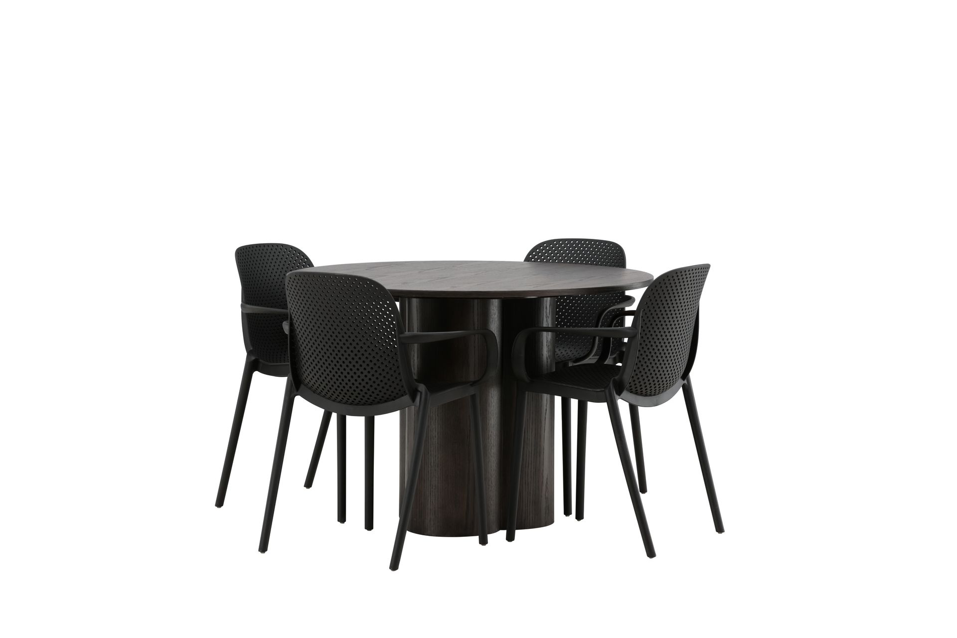 Olivero Spisebordssæt 110 cm Rund med 4 Baltio Stole - Sort - Møbler - Borde - Spisebordssæt
