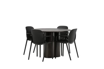 Olivero Spisebordssæt 110 cm Rund med 4 Baltio Stole - Sort - Møbler - Borde - Spisebordssæt