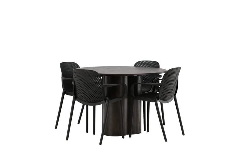Olivero Spisebordssæt 110 cm Rund med 4 Baltio Stole - Sort - Møbler - Borde - Spisebordssæt