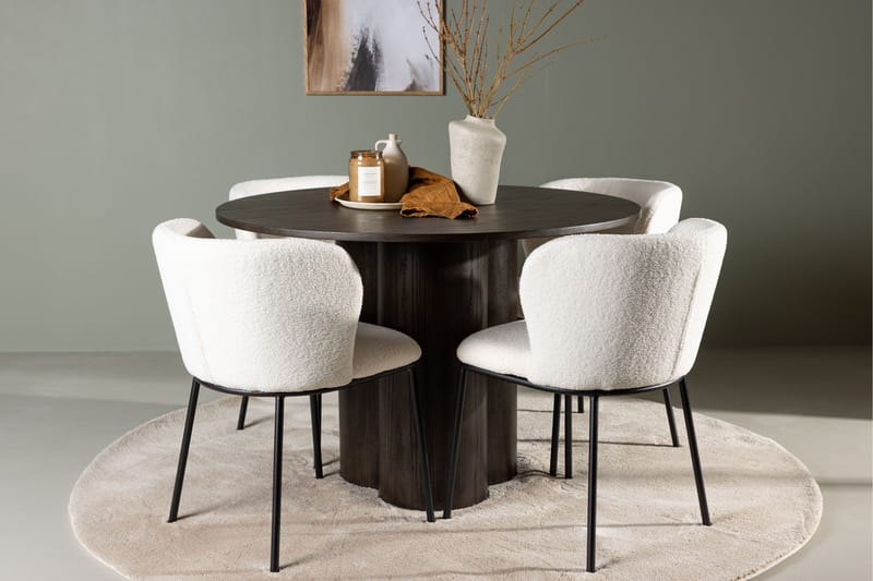 Olivia Matgruppe 110 cm Rund med 4 Edina Stole - Mocca - Møbler - Borde - Spisebordssæt