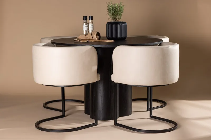 Olivia Spisebord 110 cm Rundt med 4 Simrishamn Spisebordsstole