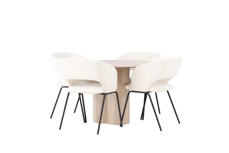 Olivia Spisebordssæt 110 cm Rund med 4 Day Stole - Whitewash - Møbler - Borde - Spisebordssæt