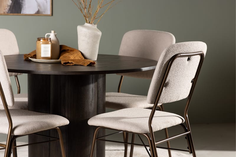 Olivia Spisebordssæt 110 cm Rund med 4 Seda Stole - Beige - Møbler - Borde - Spisebordssæt
