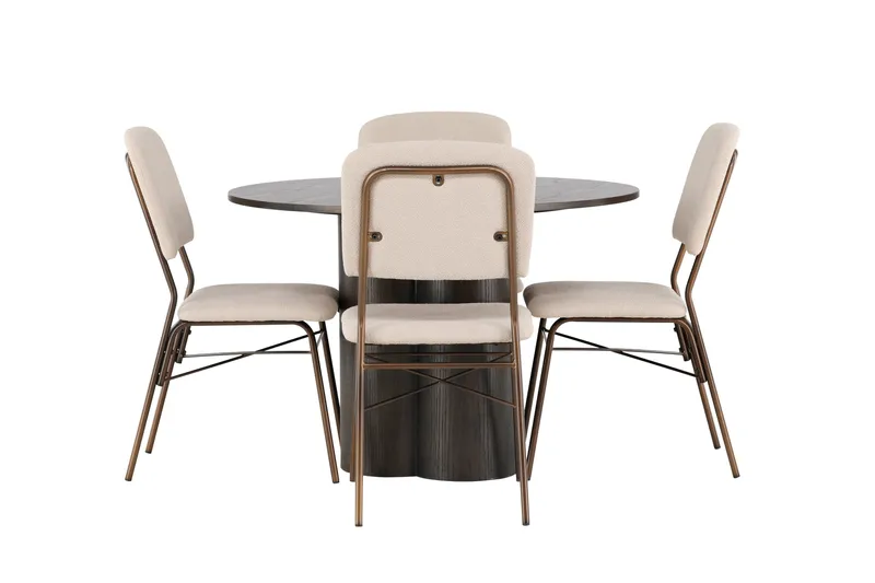 Olivia Spisebordssæt 110 cm Rund med 4 Seda Stole, Beige