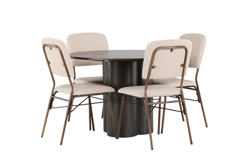 Olivia Spisebordssæt 110 cm Rund med 4 Seda Stole - Beige - Møbler - Borde - Spisebordssæt