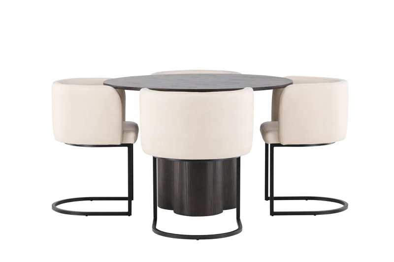 Olivia Spisebordssæt 110 cm Rund med 4 Simrishamn Stole, Beige