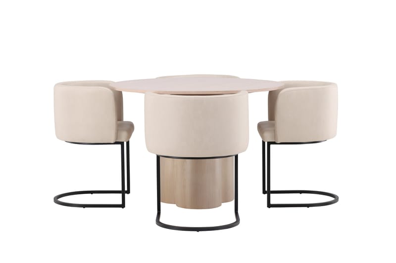 Olivia Spisebordssæt 110 cm Rund med 4 Simrishamn Stole, Whitewash