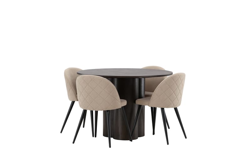 Olivia Spisebordssæt 110 cm Rund med 4 Velvet Stole - Beige - Møbler - Borde - Spisebordssæt
