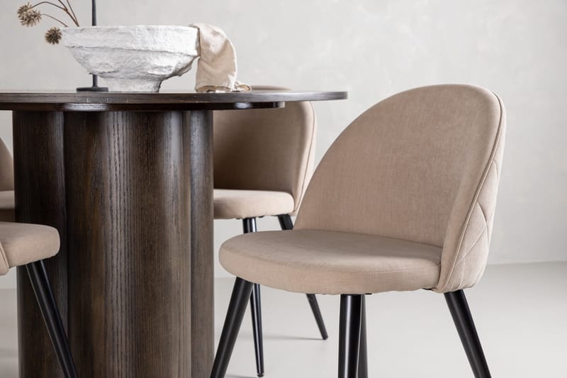 Olivia Spisebordssæt 110 cm Rund med 4 Velvet Stole - Beige - Møbler - Borde - Spisebordssæt