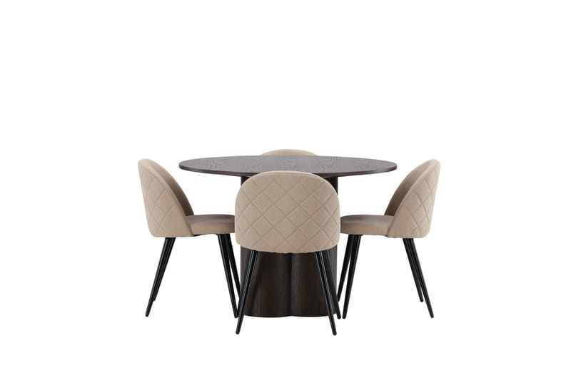 Olivia Spisebordssæt 110 cm Rund med 4 Velvet Stole - Beige - Møbler - Borde - Spisebordssæt