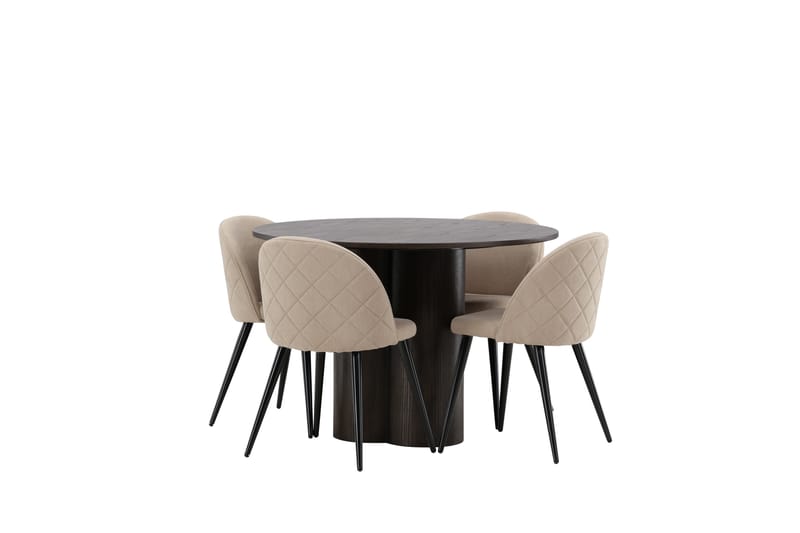 Olivia Spisebordssæt 110 cm Rund med 4 Velvet Stole - Beige - Møbler - Borde - Spisebordssæt