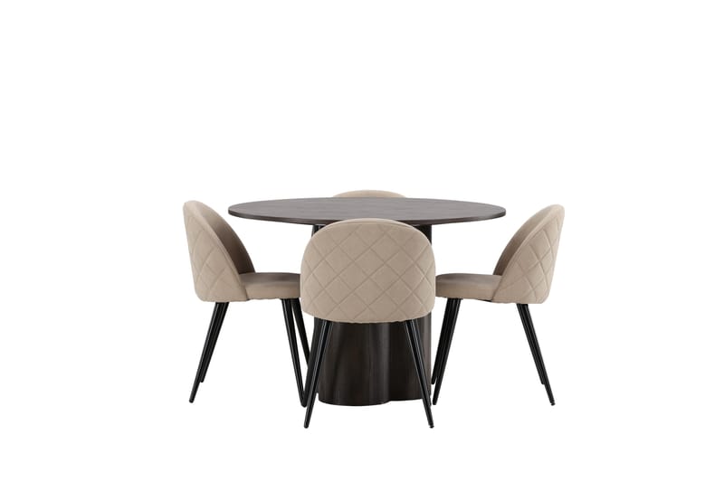 Olivia Spisebordssæt 110 cm Rund med 4 Velvet Stole - Beige - Møbler - Borde - Spisebordssæt