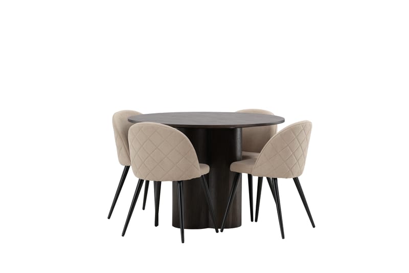 Olivia Spisebordssæt 110 cm Rund med 4 Velvet Stole - Beige - Møbler - Borde - Spisebordssæt