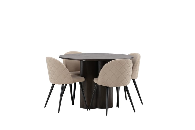 Olivia Spisebordssæt 110 cm Rund med 4 Velvet Stole - Beige - Møbler - Borde - Spisebordssæt