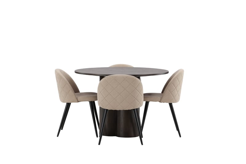 Olivia Spisebordssæt 110 cm Rund med 4 Velvet Stole - Beige - Møbler - Borde - Spisebordssæt