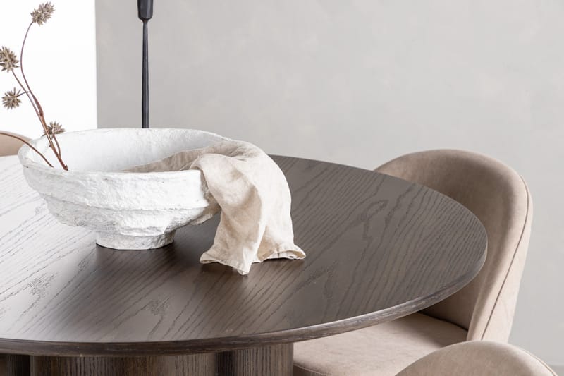 Olivia Spisebordssæt 110 cm Rund med 4 Velvet Stole - Beige - Møbler - Borde - Spisebordssæt