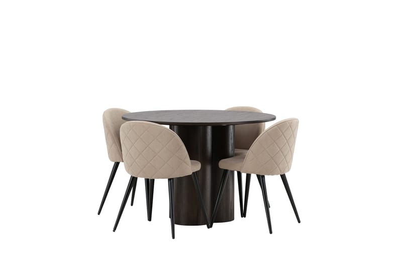 Olivia Spisebordssæt 110 cm Rund med 4 Velvet Stole - Beige - Møbler - Borde - Spisebordssæt