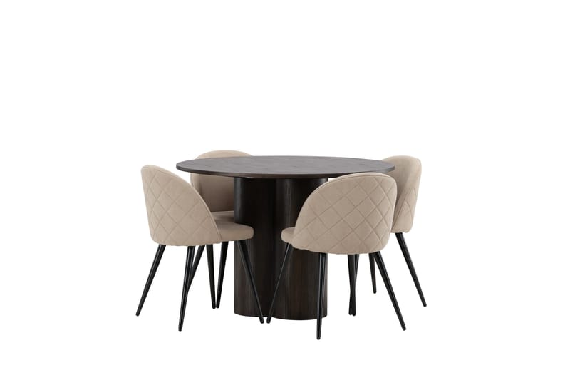 Olivia Spisebordssæt 110 cm Rund med 4 Velvet Stole - Beige - Møbler - Borde - Spisebordssæt