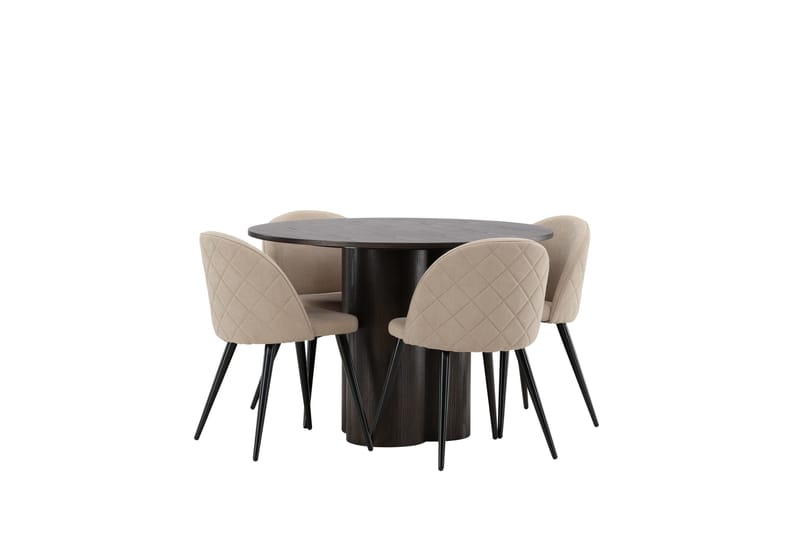 Olivia Spisebordssæt 110 cm Rund med 4 Velvet Stole - Beige - Møbler - Borde - Spisebordssæt