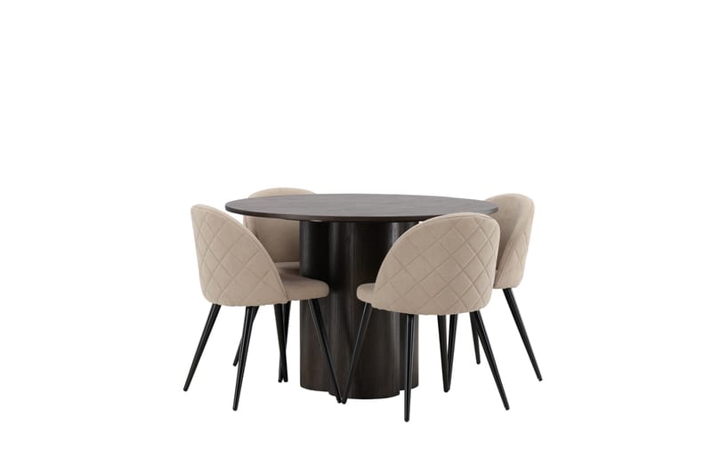 Olivia Spisebordssæt 110 cm Rund med 4 Velvet Stole - Beige - Møbler - Borde - Spisebordssæt