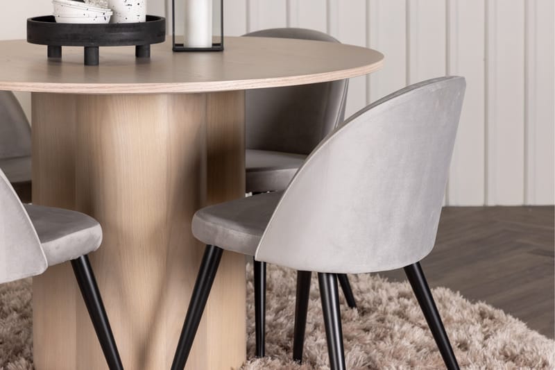Olivia Spisebordssæt 110 cm Rund med 4 Velvet Stole - Whitewash - Møbler - Borde - Spisebordssæt