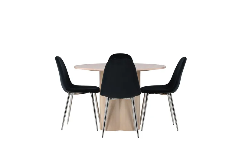 Olivia Spisebordssæt 110 cm Rund med 4 Polar Stole, Whitewash