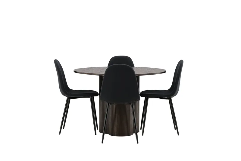 Olivia Spisebordssæt 110 cm Rund med 4 Polar Stole, Svart