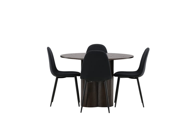 Olivia Spisebordssæt 110 cm Rund med 4 Polar Stole - Svart - Møbler - Borde - Spisebordssæt