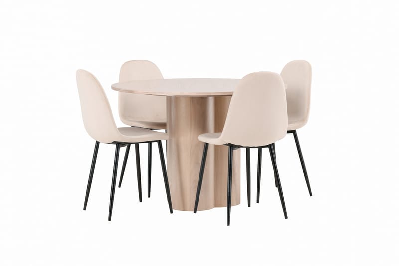 Olivia Spisebordssæt 110 cm Rund med 4 Polar Stole - Whitewash - Møbler - Borde - Spisebordssæt