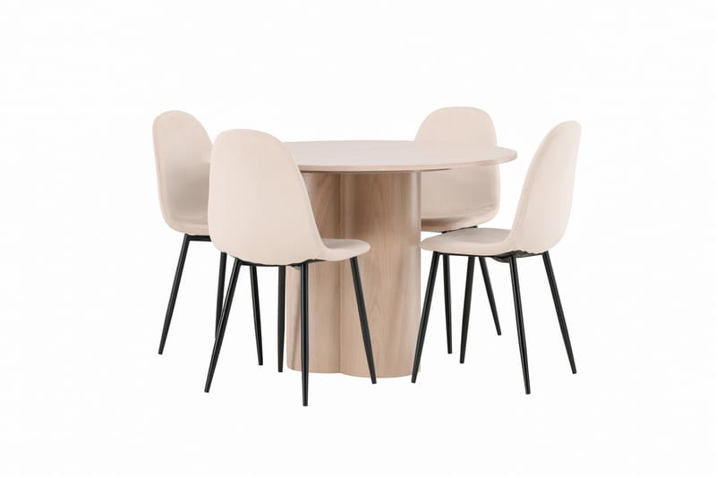 Olivia Spisebordssæt 110 cm Rund med 4 Polar Stole - Whitewash - Møbler - Borde - Spisebordssæt