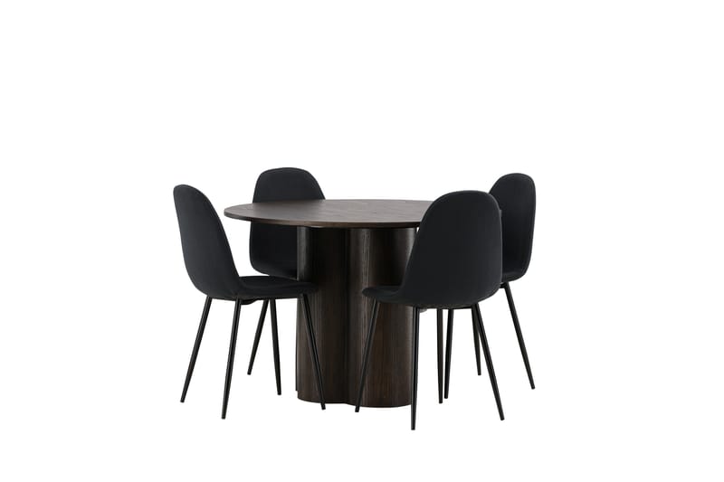 Olivia Spisebordssæt 110 cm Rund med 4 Polar Stole - Svart - Møbler - Borde - Spisebordssæt