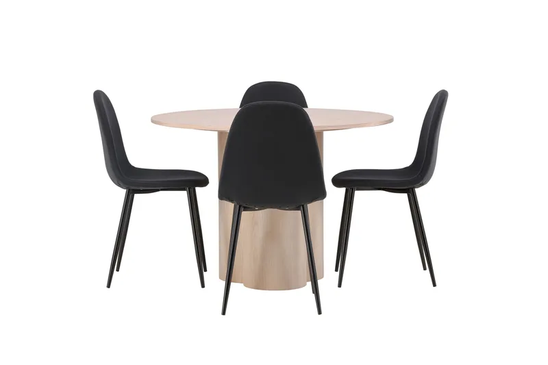 Olivia Spisebordssæt 110 cm Rund med 4 Polar Stole, Whitewash