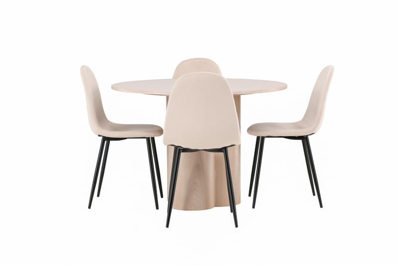 Olivia Spisebordssæt 110 cm Rund med 4 Polar Stole - Whitewash - Møbler - Borde - Spisebordssæt