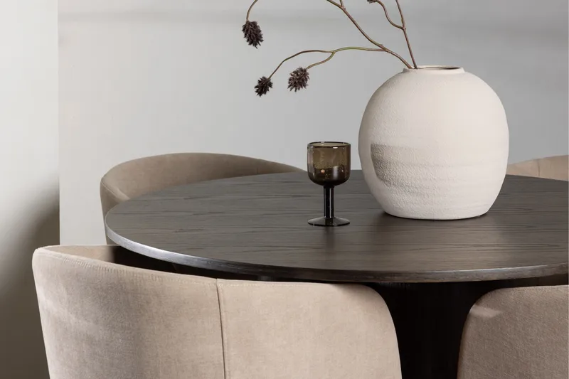 Olivia Spisegruppe 110 cm Rund med 4 Berit stole - Beige - Møbler - Borde - Spisebordssæt