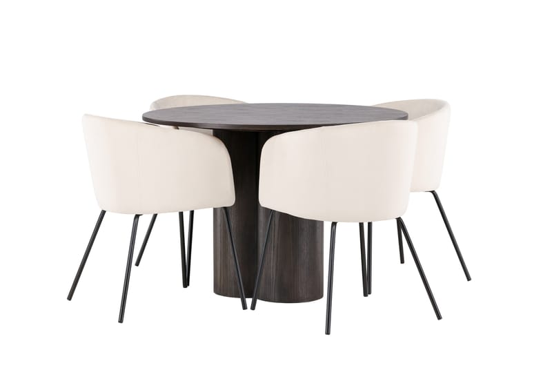 Olivia Spisegruppe 110 cm Rund med 4 Berit stole - Beige - Møbler - Borde - Spisebordssæt