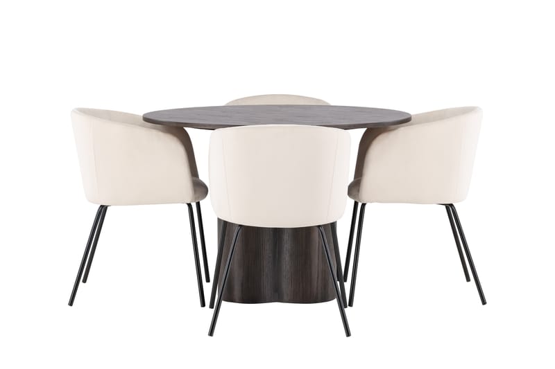 Olivia Spisegruppe 110 cm Rund med 4 Berit stole - Beige - Møbler - Borde - Spisebordssæt