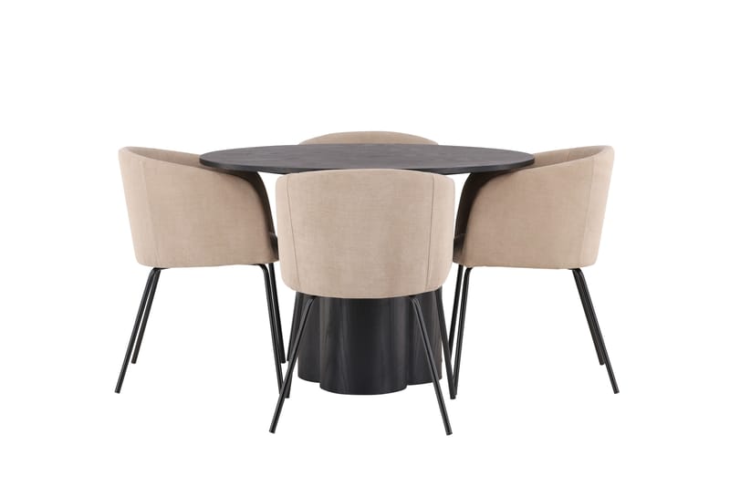 Olivia Spisegruppe 110 cm Rund med 4 Berit stole - Beige - Møbler - Borde - Spisebordssæt