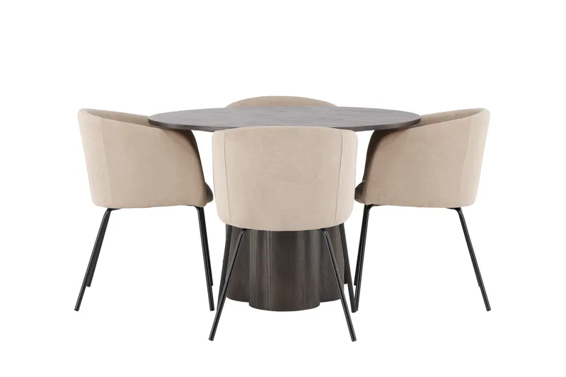 Olivia Spisegruppe 110 cm Rund med 4 Berit stole - Beige - Møbler - Borde - Spisebordssæt