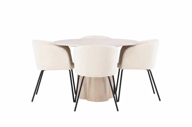 Olivia Spisegruppe 110 cm Rund med 4 Berit stole, Whitewash