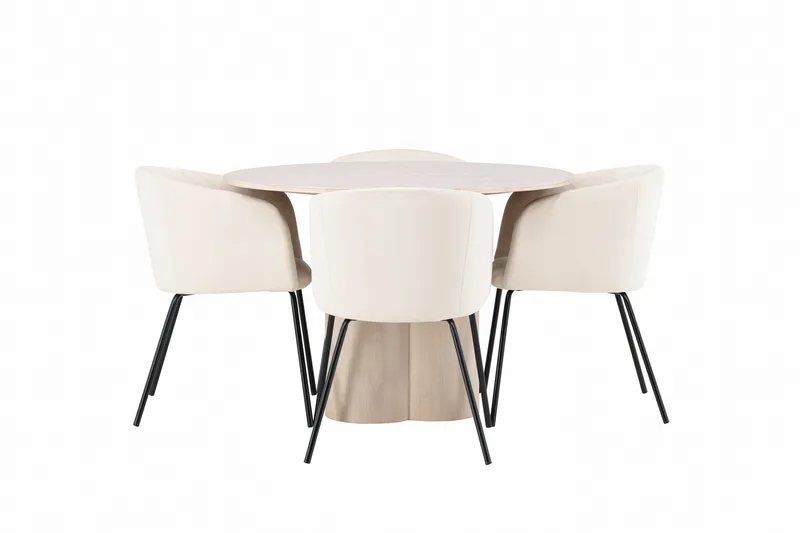 Olivia Spisegruppe 110 cm Rund med 4 Berit stole - Whitewash - Møbler - Borde - Spisebordssæt