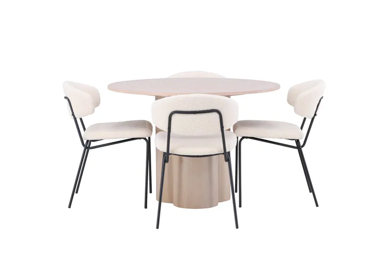 Olivia Spisegruppe 110 cm Rund med 4 Chico Stole, Whitewash
