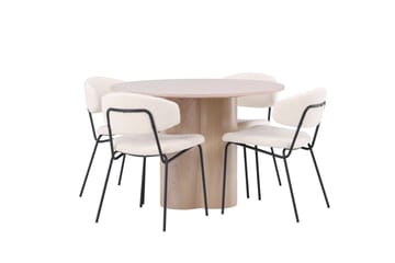 Olivia Spisegruppe 110 cm Rund med 4 Chico Stole - Whitewash - Møbler - Borde - Spisebordssæt