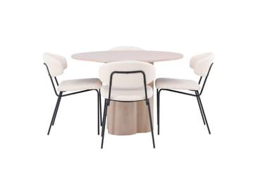 Olivia Spisegruppe 110 cm Rund med 4 Chico Stole - Whitewash - Møbler - Borde - Spisebordssæt