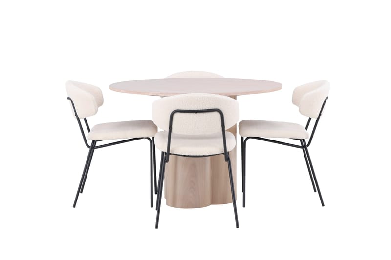 Olivia Spisegruppe 110 cm Rund med 4 Chico Stole - Whitewash - Møbler - Borde - Spisebordssæt