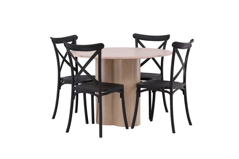 Olivia Spisegruppe 110 cm Rund med 4 Crosett stole - Whitewash - Møbler - Borde - Spisebordssæt