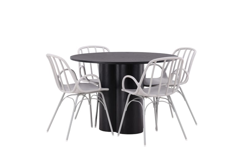 Olivia Spisegruppe 110 cm Rund med 4 Dyrön Stole - Svart - Møbler - Borde - Spisebordssæt