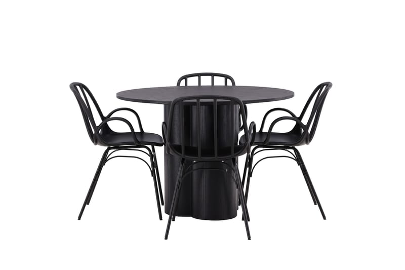 Olivia Spisegruppe 110 cm Rund med 4 Dyrön Stole - Svart - Møbler - Borde - Spisebordssæt