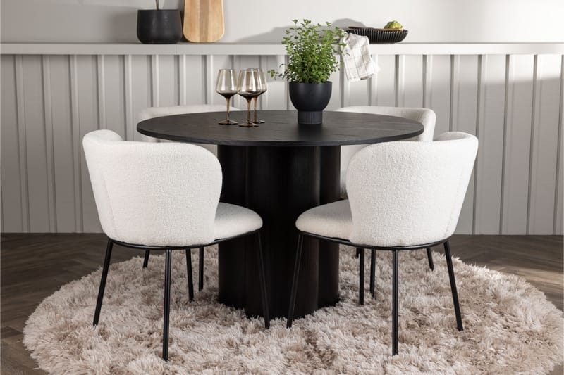 Olivia Spisegruppe 110 cm Rund med 4 Edina Stole - Sort - Møbler - Borde - Spisebordssæt