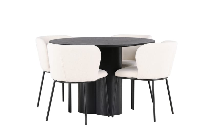 Olivia Spisegruppe 110 cm Rund med 4 Edina Stole - Sort - Møbler - Borde - Spisebordssæt