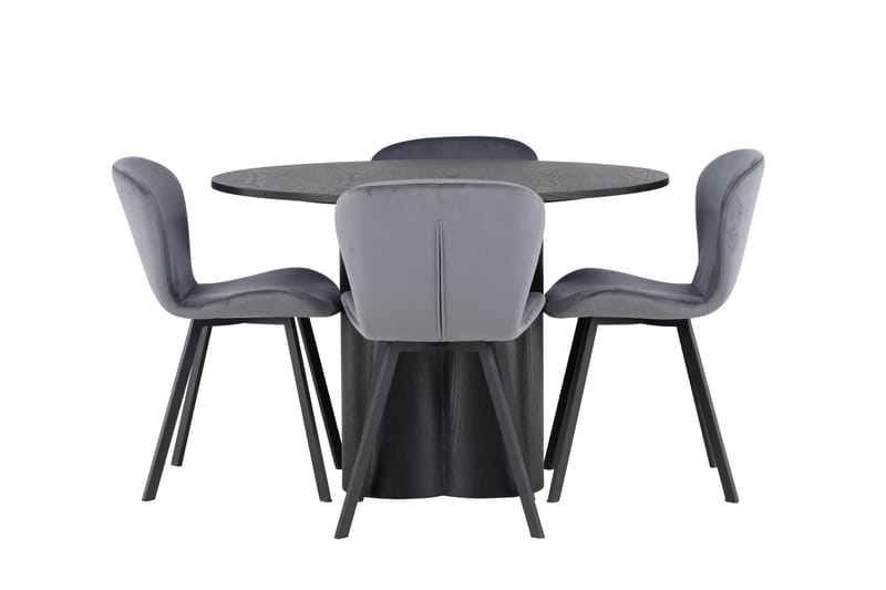 Olivia Spisegruppe 110 cm Rund med 4 Lilja Stole, Svart